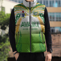 Custom Cook Islands Rugby League Sleeveless Puffer Jacket Avaiki Tatau Tribal Motifs White Color LT03 - Polynesian Pride
