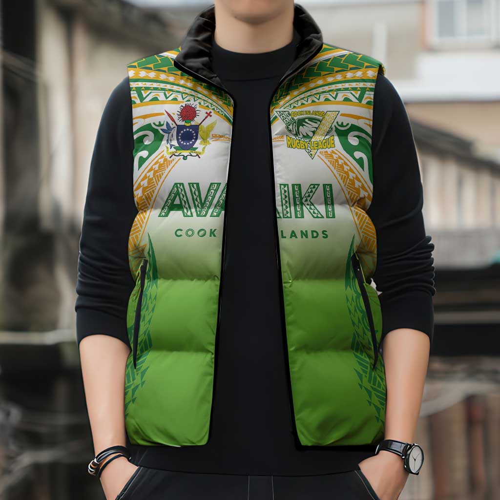 Custom Cook Islands Rugby League Sleeveless Puffer Jacket Avaiki Tatau Tribal Motifs White Color LT03 - Polynesian Pride