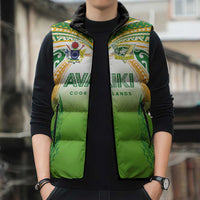 Custom Cook Islands Rugby League Sleeveless Puffer Jacket Avaiki Tatau Tribal Motifs White Color LT03 - Polynesian Pride