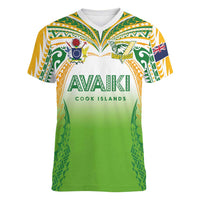 Custom Cook Islands Rugby League Women V-Neck T-Shirt Avaiki Tatau Tribal Motifs White Color - Polynesian Pride