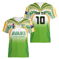 Custom Cook Islands Rugby League Women V-Neck T-Shirt Avaiki Tatau Tribal Motifs White Color - Polynesian Pride