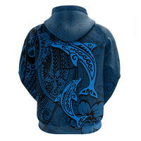 Polynesian Dolphin Valentine Day Zip Hoodie Hibiscus and Tribal Tattoo Blue Style LT03 - Polynesian Pride