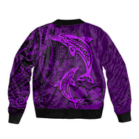 Polynesian Dolphin Valentine Day Sleeve Zip Bomber Jacket Hibiscus and Tribal Tattoo Purple Style LT03 - Polynesian Pride