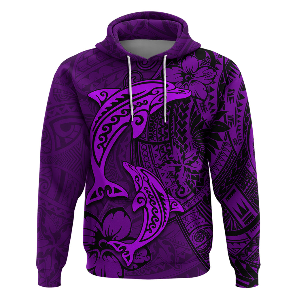 Polynesian Dolphin Valentine Day Zip Hoodie Hibiscus and Tribal Tattoo Purple Style LT03 Pullover Hoodie Purple - Polynesian Pride