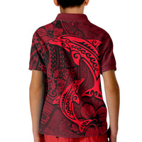 Polynesian Dolphin Valentine Day Kid Polo Shirt Hibiscus and Tribal Tattoo Red Style LT03 - Polynesian Pride