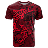 Polynesian Dolphin Valentine Day T Shirt Hibiscus and Tribal Tattoo Red Style LT03 Red - Polynesian Pride