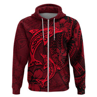 Polynesian Dolphin Valentine Day Zip Hoodie Hibiscus and Tribal Tattoo Red Style LT03 Zip Hoodie Red - Polynesian Pride