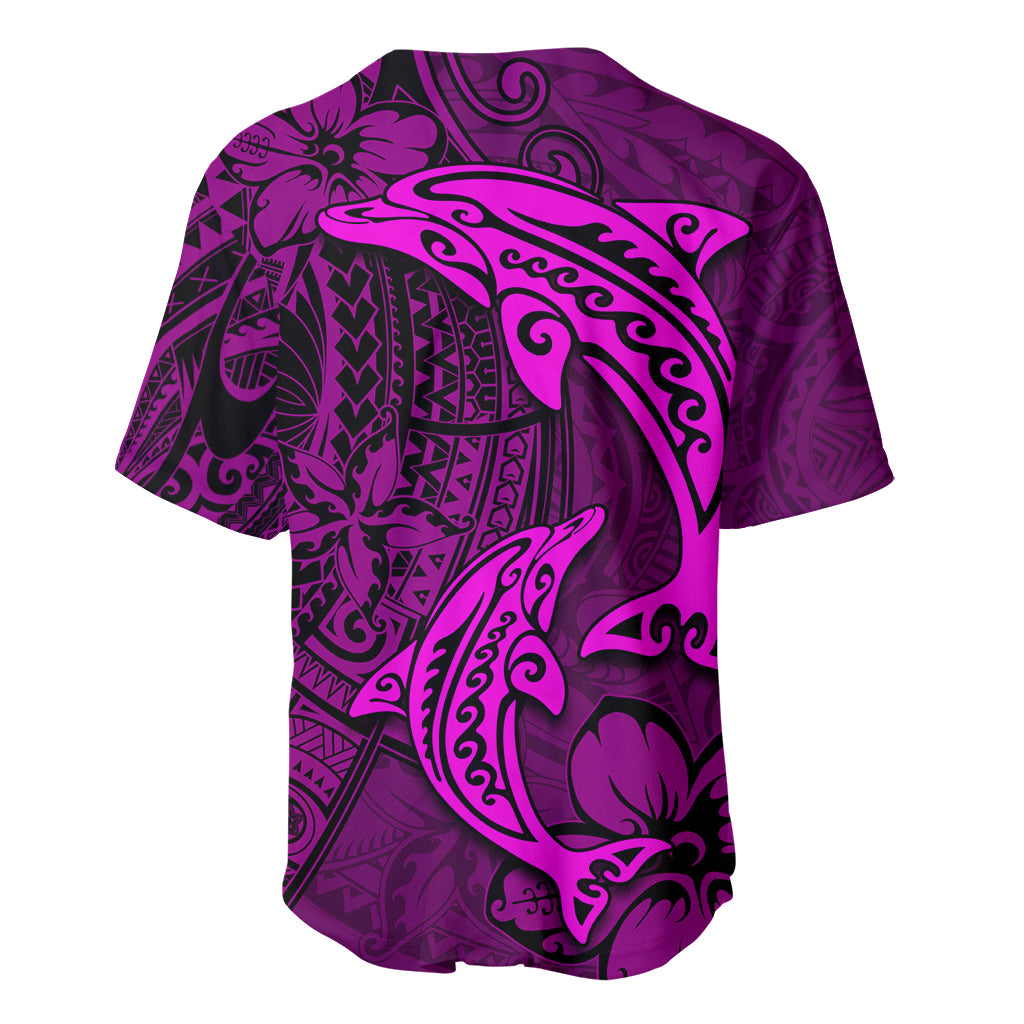 Polynesian Dolphin Valentine Day Baseball Jersey Hibiscus and Tribal Tattoo Pink Style LT03 - Polynesian Pride
