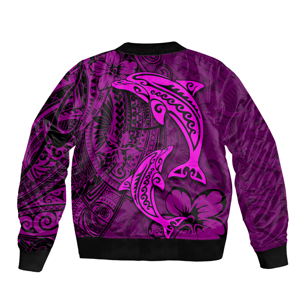 Polynesian Dolphin Valentine Day Bomber Jacket Hibiscus and Tribal Tattoo Pink Style LT03 - Polynesian Pride