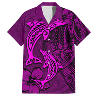 Polynesian Dolphin Valentine Day Family Matching Off Shoulder Maxi Dress and Hawaiian Shirt Hibiscus and Tribal Tattoo Pink Style LT03 Dad's Shirt - Short Sleeve Pink - Polynesian Pride