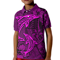 Polynesian Dolphin Valentine Day Kid Polo Shirt Hibiscus and Tribal Tattoo Pink Style LT03 Kid Pink - Polynesian Pride