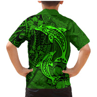 Polynesian Dolphin Valentine Day Family Matching Mermaid Dress and Hawaiian Shirt Hibiscus and Tribal Tattoo Green Style LT03 - Polynesian Pride