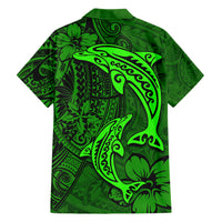 Polynesian Dolphin Valentine Day Hawaiian Shirt Hibiscus and Tribal Tattoo Green Style LT03 - Polynesian Pride