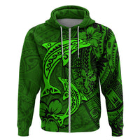 Polynesian Dolphin Valentine Day Zip Hoodie Hibiscus and Tribal Tattoo Green Style LT03 Zip Hoodie Green - Polynesian Pride