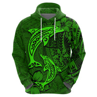 Polynesian Dolphin Valentine Day Zip Hoodie Hibiscus and Tribal Tattoo Green Style LT03 - Polynesian Pride