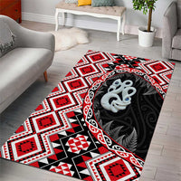 Red Taniko Motif Aotearoa Manaia and Silver Fern Area Rug