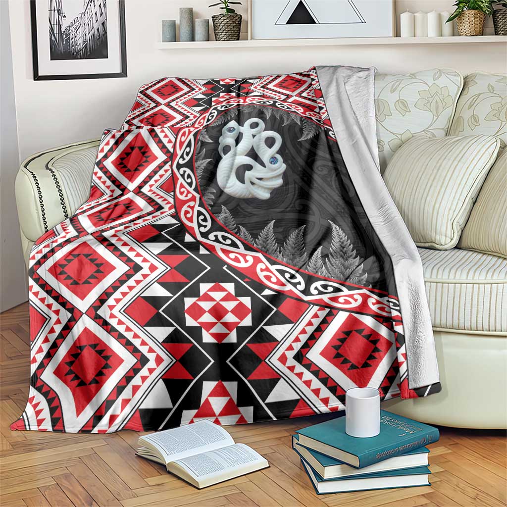 Red Taniko Motif Aotearoa Manaia and Silver Fern Blanket