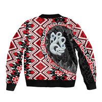 Red Taniko Motif Aotearoa Manaia and Silver Fern Bomber Jacket