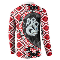 Red Taniko Motif Aotearoa Manaia and Silver Fern Button Sweatshirt