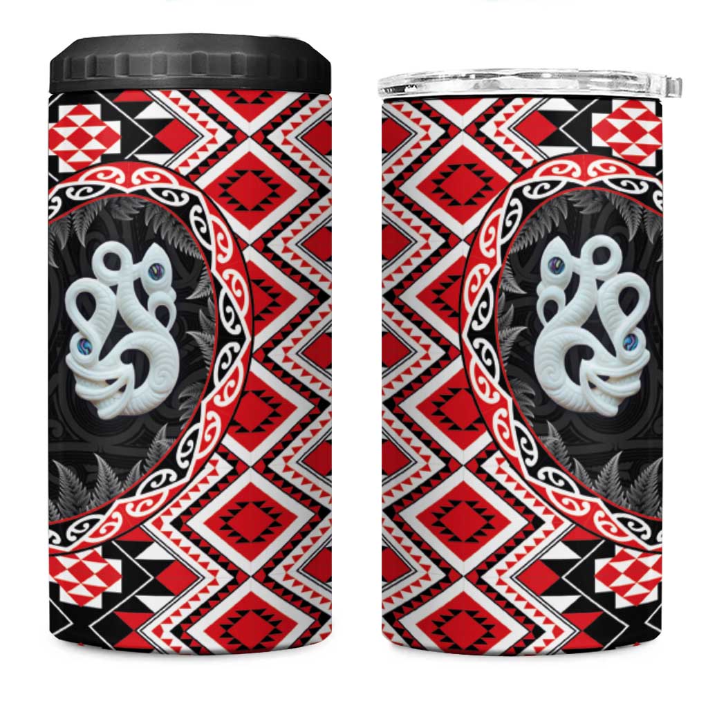 Red Taniko Motif Aotearoa Manaia and Silver Fern 4 in 1 Can Cooler Tumbler