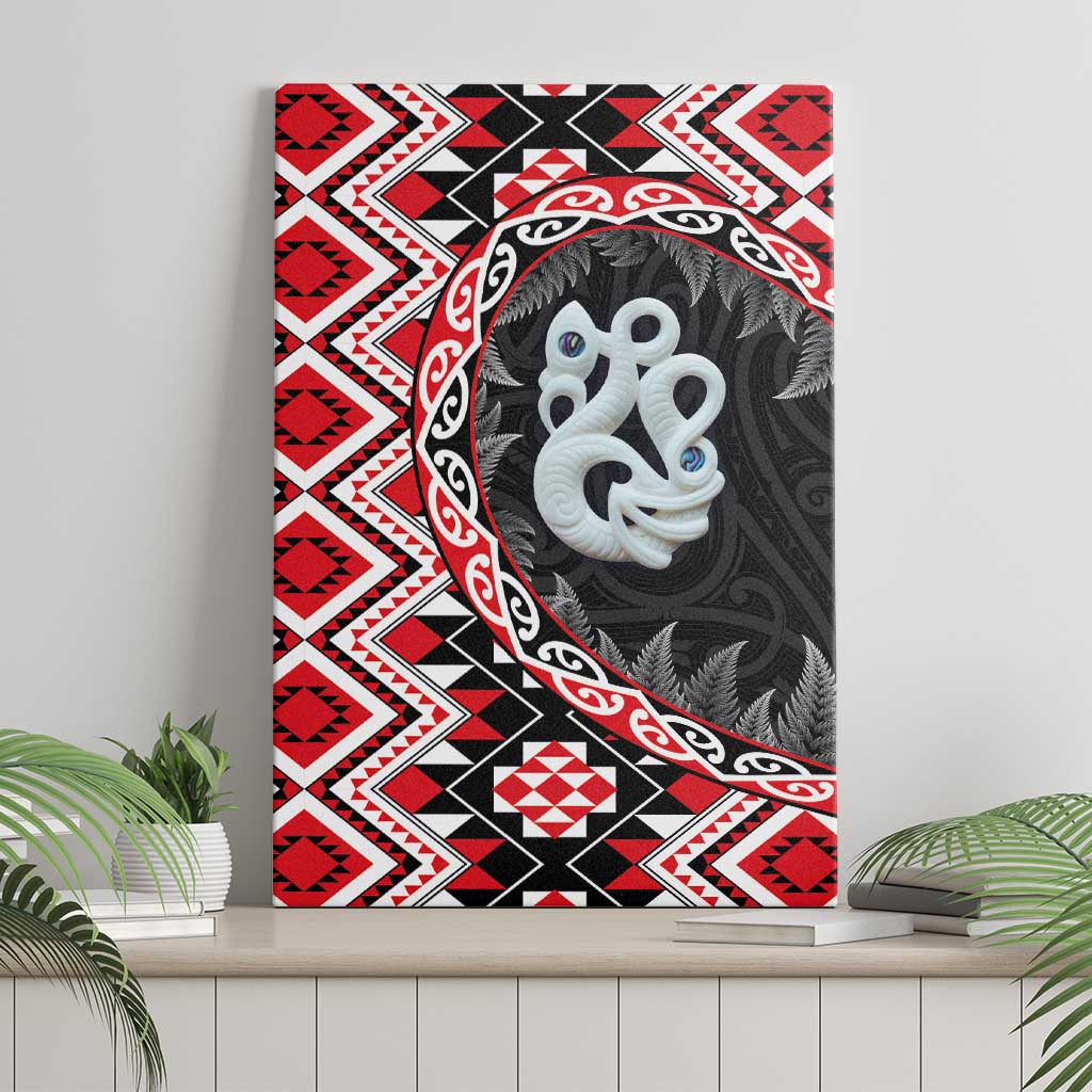 Red Taniko Motif Aotearoa Manaia and Silver Fern Canvas Wall Art