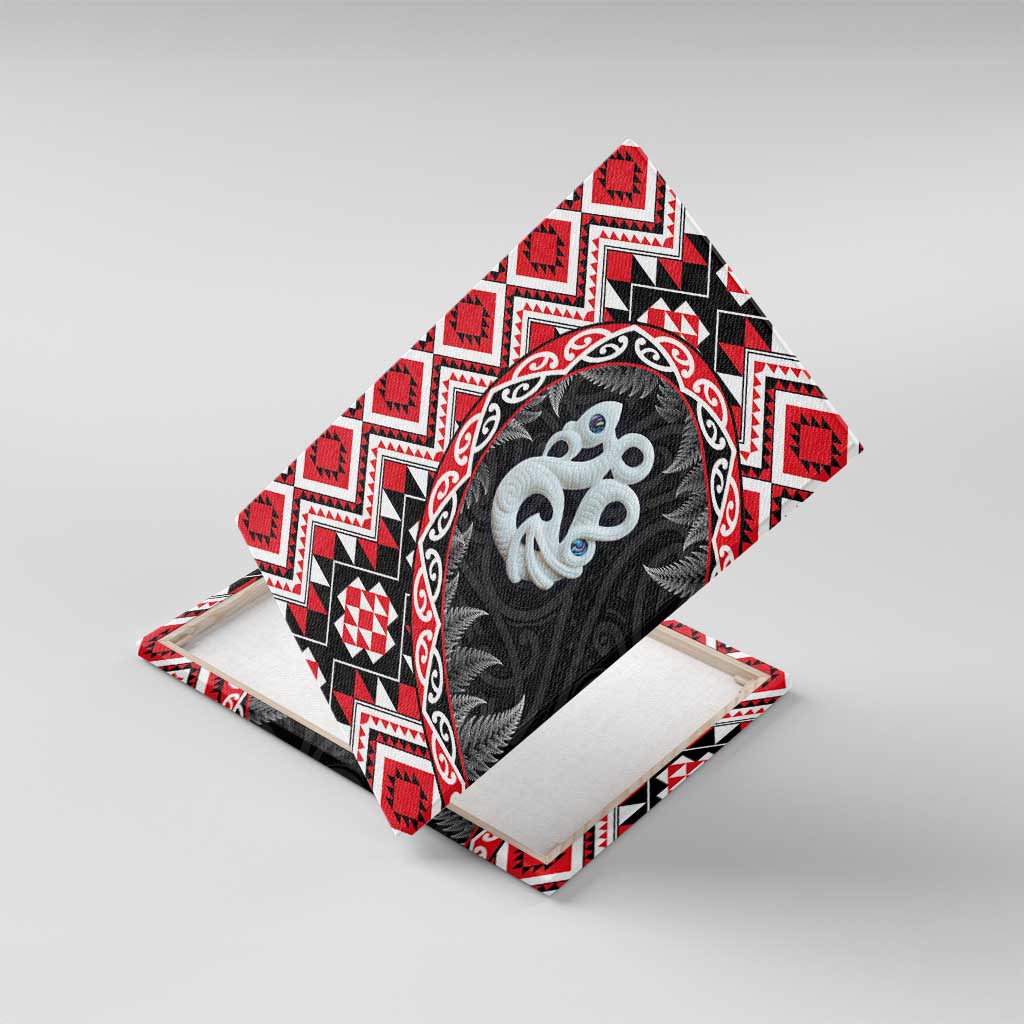 Red Taniko Motif Aotearoa Manaia and Silver Fern Canvas Wall Art