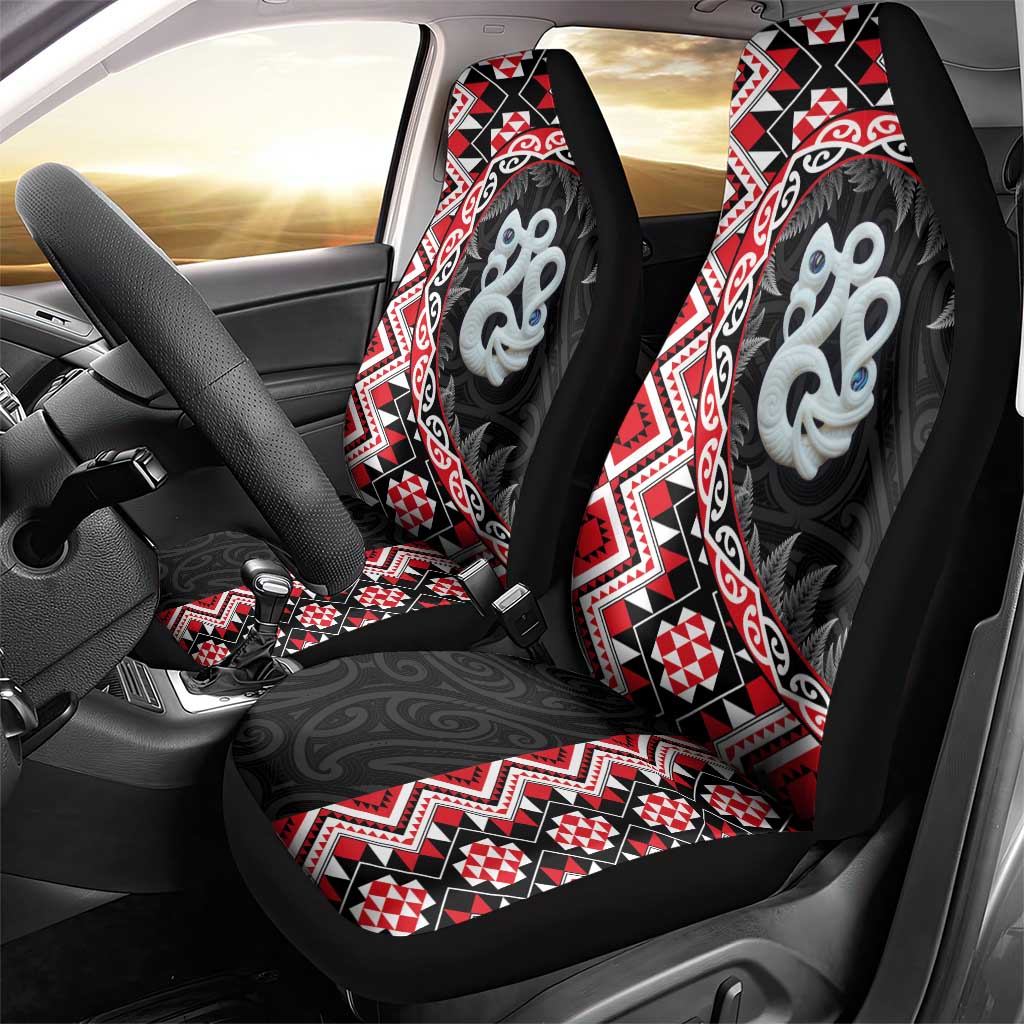 Red Taniko Motif Aotearoa Manaia and Silver Fern Car Seat Cover