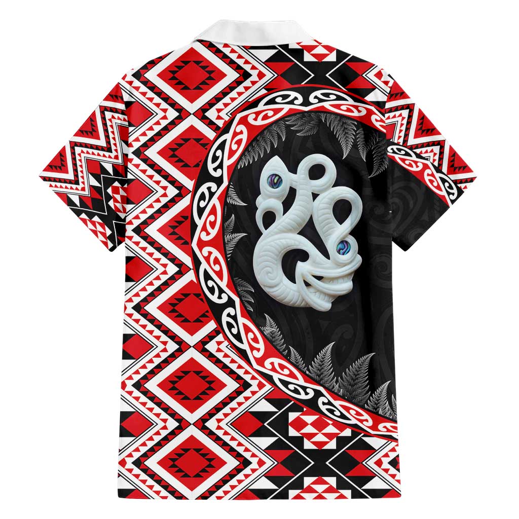 Red Taniko Motif Aotearoa Manaia and Silver Fern Hawaiian Shirt