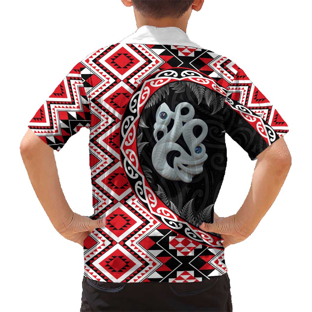 Red Taniko Motif Aotearoa Manaia and Silver Fern Hawaiian Shirt