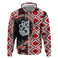 Red Taniko Motif Aotearoa Manaia and Silver Fern Hoodie