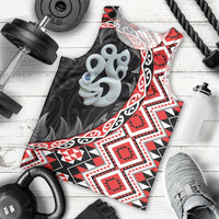 Red Taniko Motif Aotearoa Manaia and Silver Fern Men Tank Top