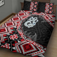 Red Taniko Motif Aotearoa Manaia and Silver Fern Quilt Bed Set