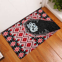 Red Taniko Motif Aotearoa Manaia and Silver Fern Rubber Doormat