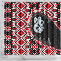 Red Taniko Motif Aotearoa Manaia and Silver Fern Shower Curtain
