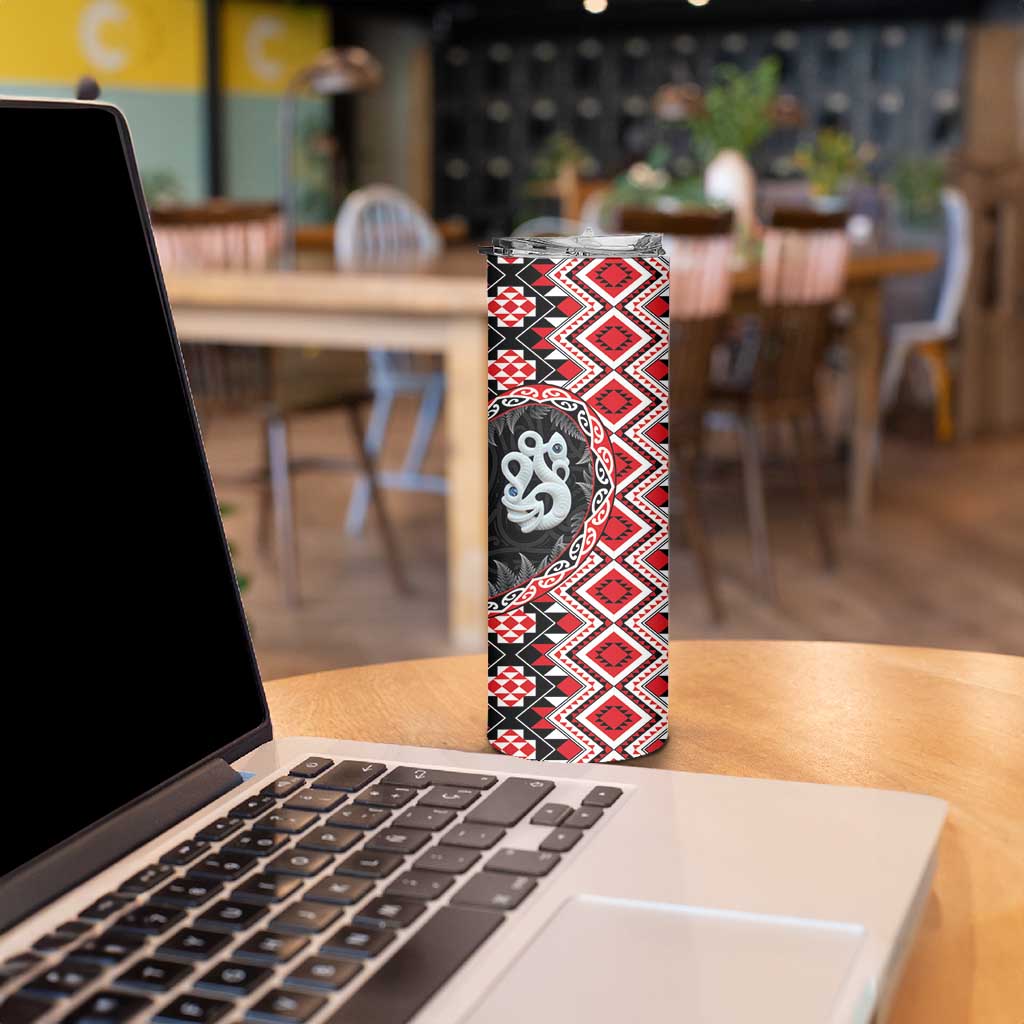 Red Taniko Motif Aotearoa Manaia and Silver Fern Skinny Tumbler