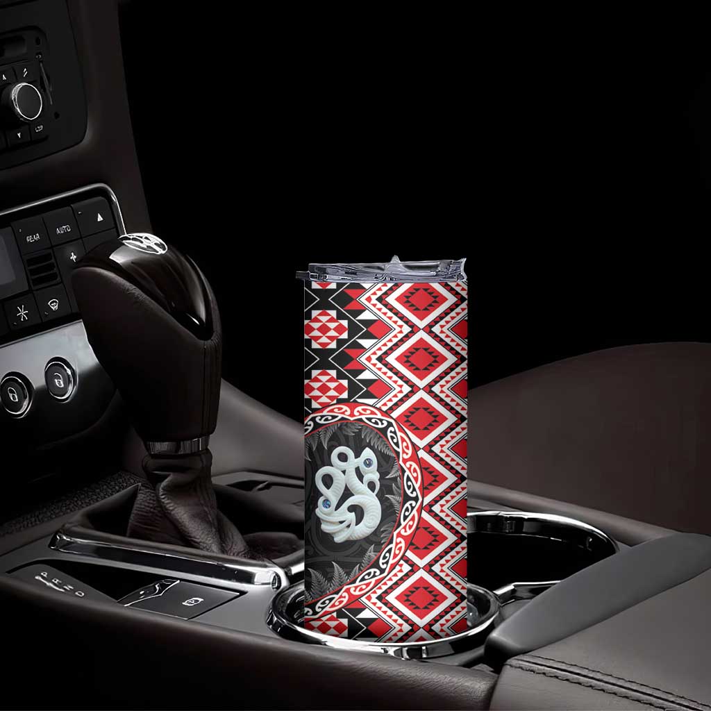 Red Taniko Motif Aotearoa Manaia and Silver Fern Skinny Tumbler