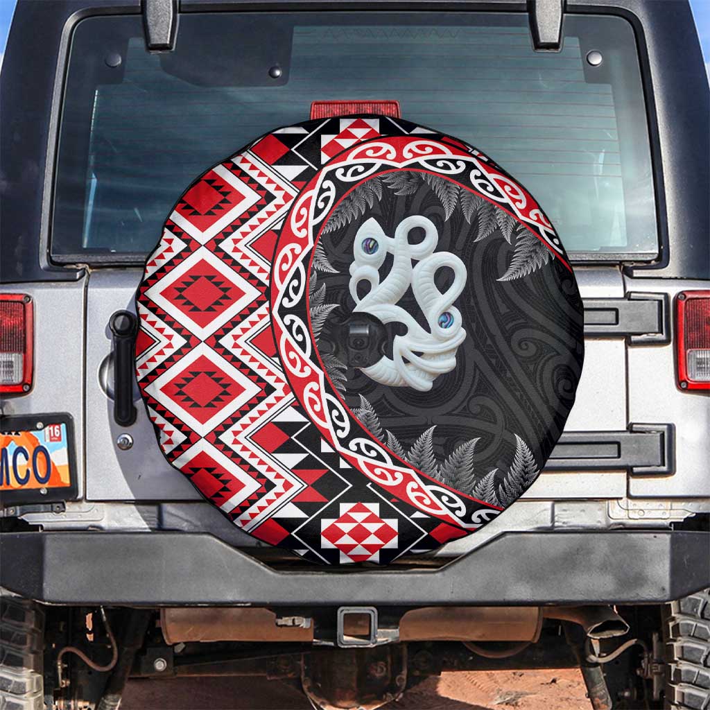 Red Taniko Motif Aotearoa Manaia and Silver Fern Spare Tire Cover LT03 Red - Polynesian Pride