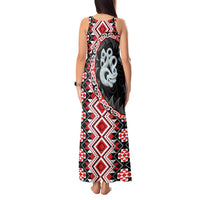 Red Taniko Motif Aotearoa Manaia and Silver Fern Tank Maxi Dress