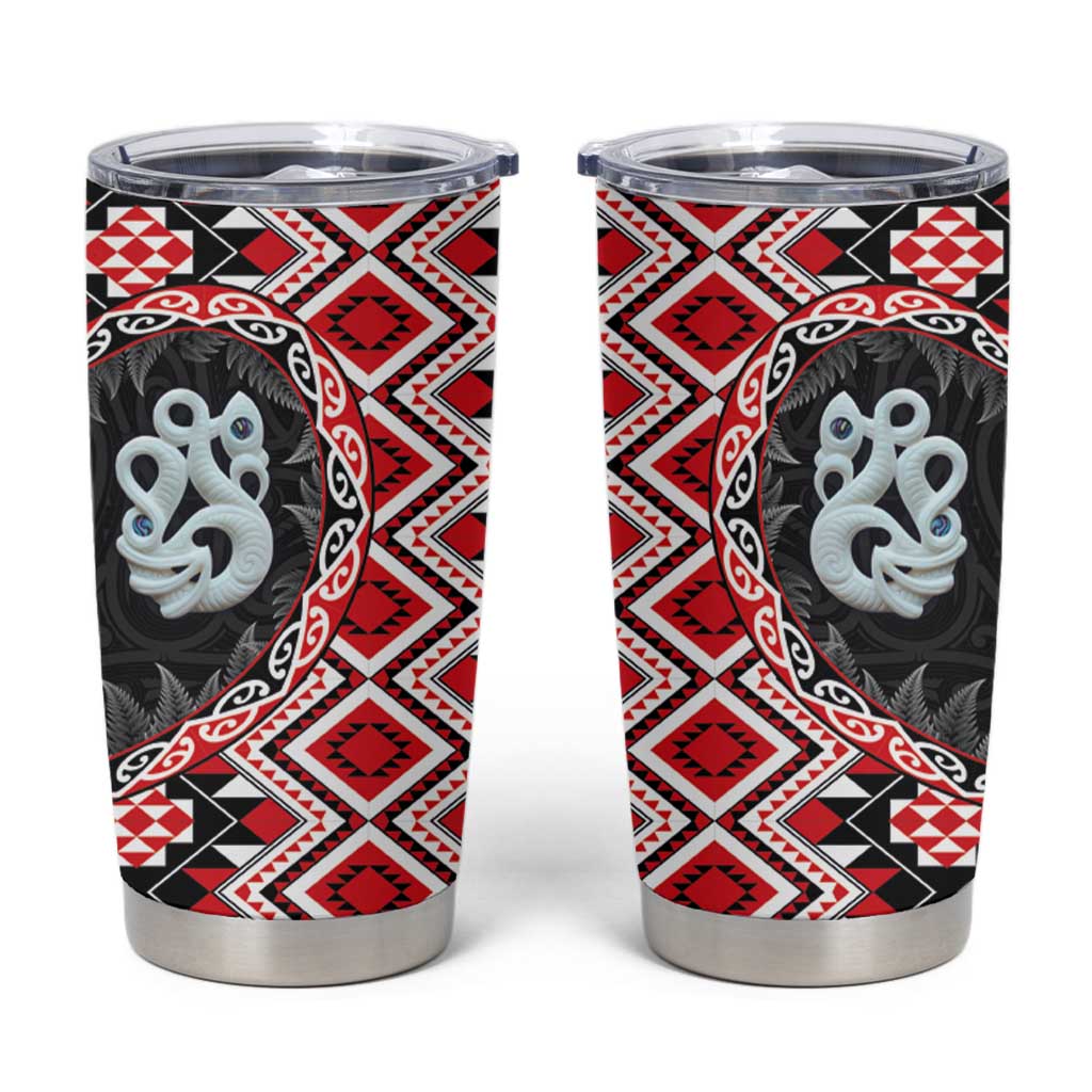 Red Taniko Motif Aotearoa Manaia and Silver Fern Tumbler Cup