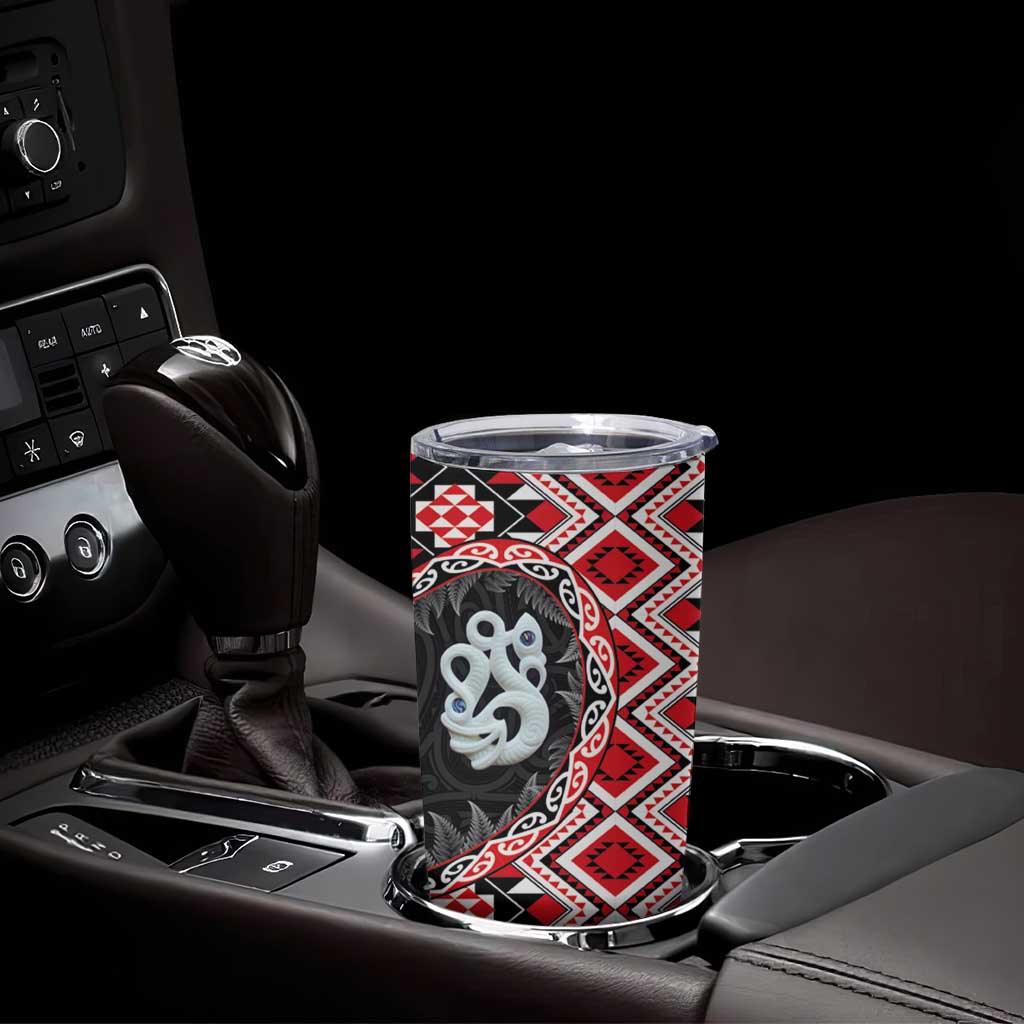 Red Taniko Motif Aotearoa Manaia and Silver Fern Tumbler Cup