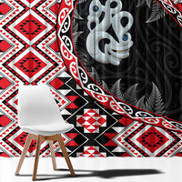 Red Taniko Motif Aotearoa Manaia and Silver Fern Window Curtain