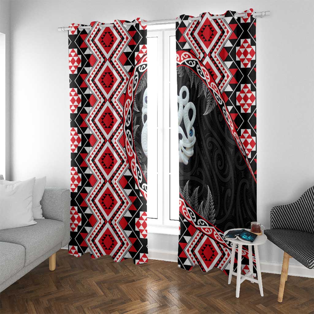 Red Taniko Motif Aotearoa Manaia and Silver Fern Window Curtain