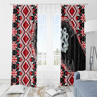 Red Taniko Motif Aotearoa Manaia and Silver Fern Window Curtain