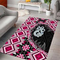 Pink Taniko Motif Aotearoa Manaia and Silver Fern Area Rug