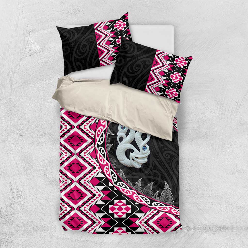 Pink Taniko Motif Aotearoa Manaia and Silver Fern Bedding Set