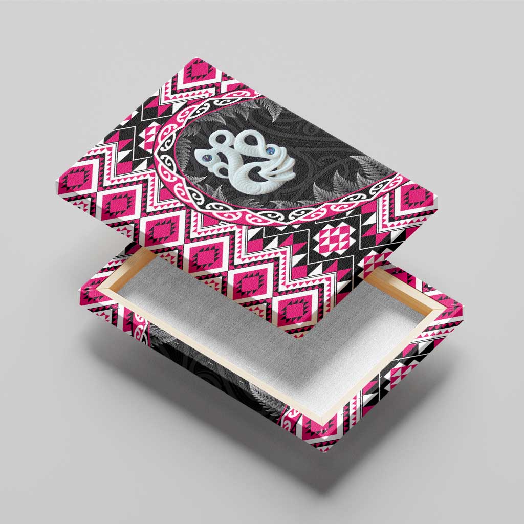 Pink Taniko Motif Aotearoa Manaia and Silver Fern Canvas Wall Art