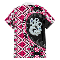 Pink Taniko Motif Aotearoa Manaia and Silver Fern Family Matching Puletasi and Hawaiian Shirt