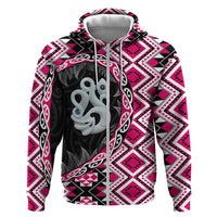 Pink Taniko Motif Aotearoa Manaia and Silver Fern Hoodie