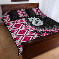 Pink Taniko Motif Aotearoa Manaia and Silver Fern Quilt Bed Set