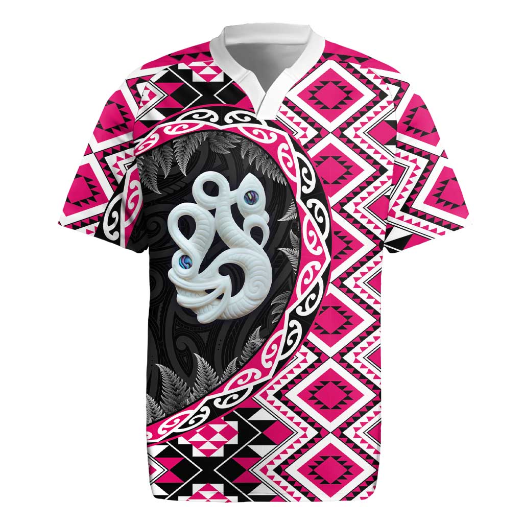 Pink Taniko Motif Aotearoa Manaia and Silver Fern Rugby Jersey